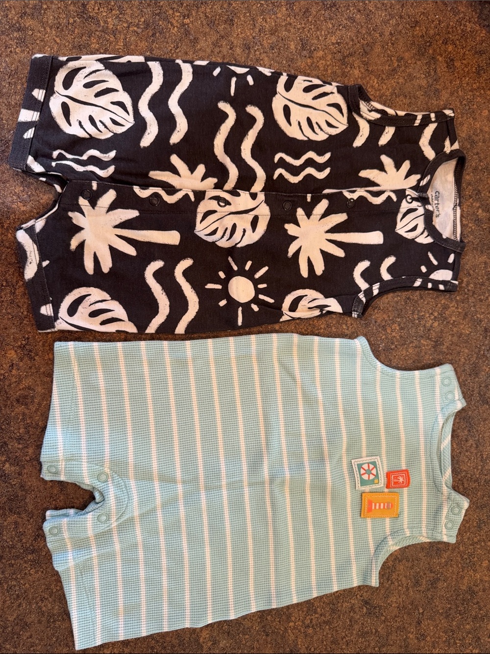 Carter's Black Tropical Print & Light Blue Striped Sleeveless Romper Set